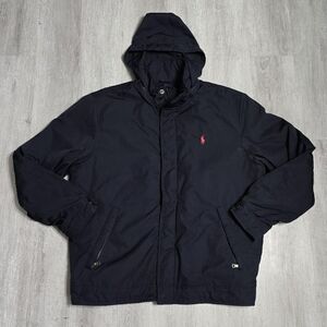 Vintage Polo Ralph Lauren Blue Jacket Fleece Lined Hooded Full Zip Windbreaker
